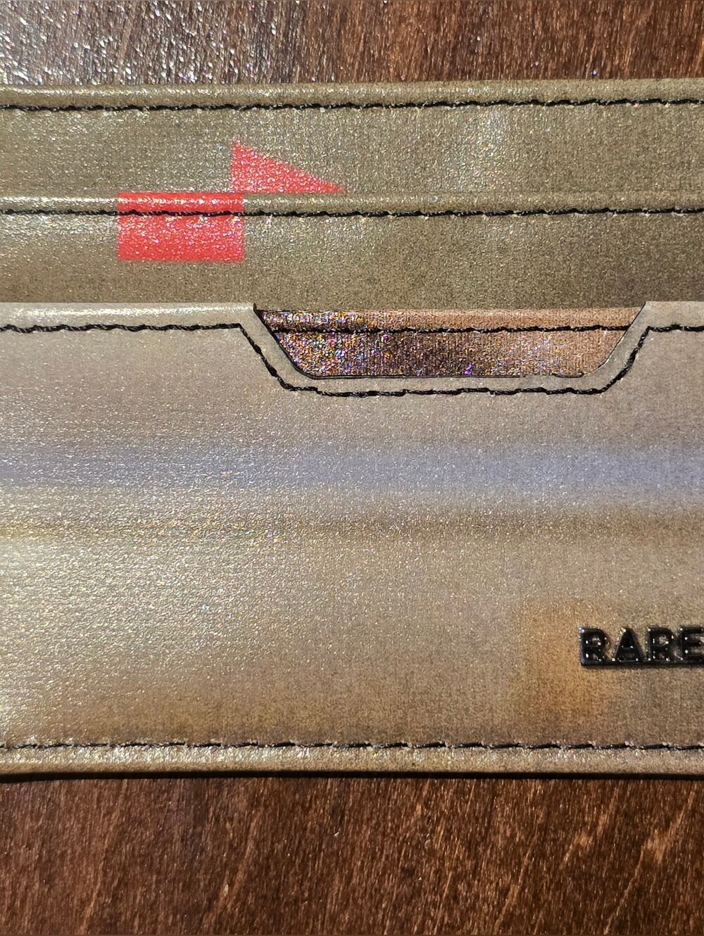 Rareform Metallic Taupe Card Holder with Red Accent